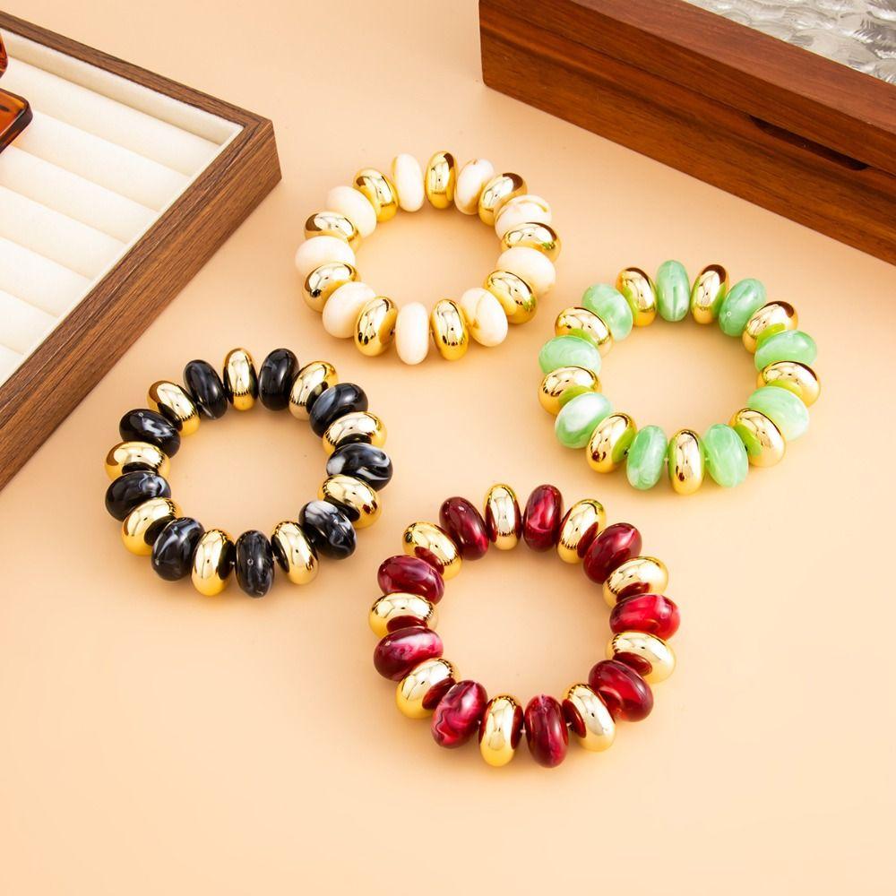 Multicolor Resin Bead Bracelet Resin Beaded Wristband Trendy Elastic Bangle Beach Party