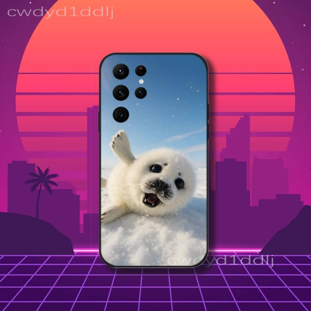 Cute S-Seal Seals Animal Phone Case For Samsung S10,S21,FE,S21 ,S26,S25,S24,S23,Ultra,S9,S22,Plus Black Shockproof Silicone Sof