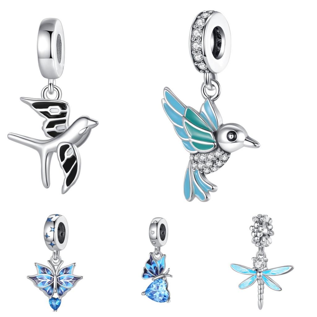White Copper Silver Plated 925 Pendant, Butterfly Swallow Hummingbird Pendant Accessories Diy Jewelry Bracelet Necklace