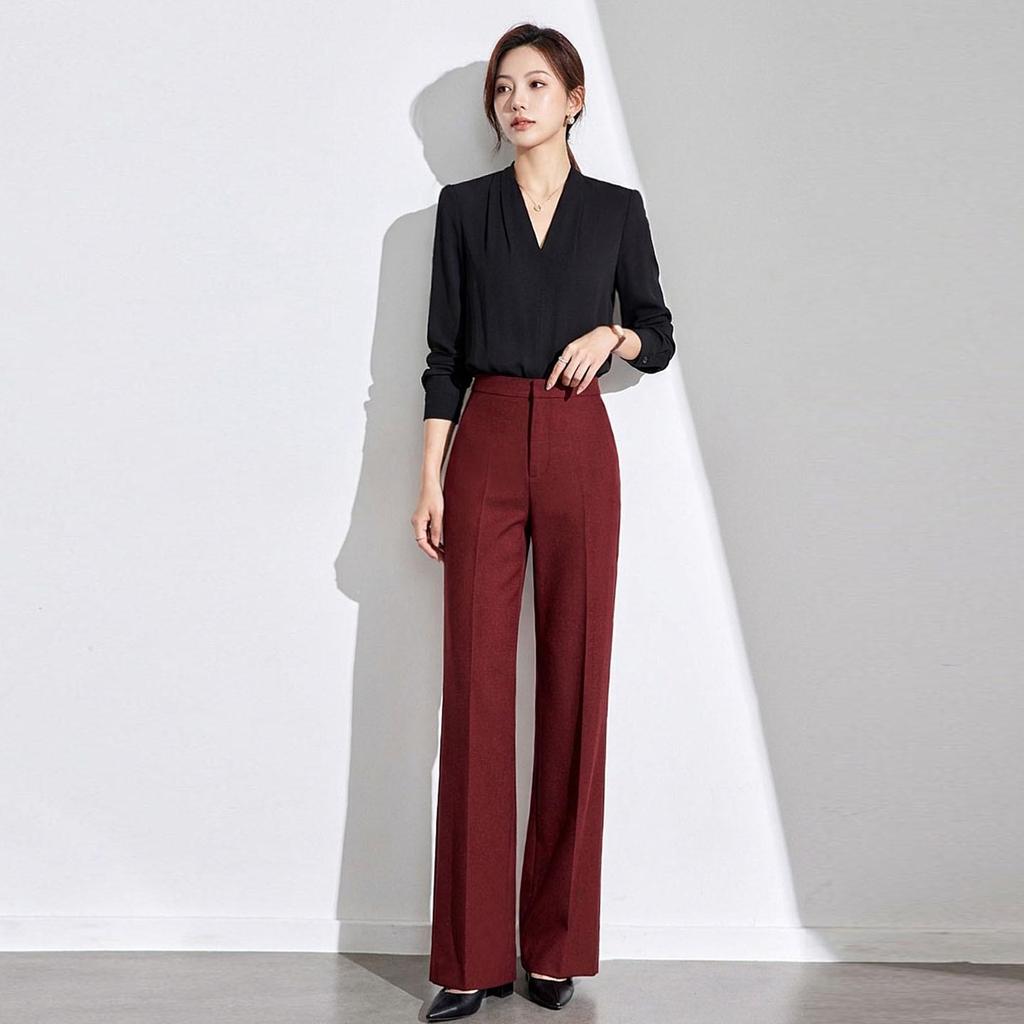 Burgundy Women's Long-Sleeved Suit Set: Elegant One-Button Formal Wear for Office, Luxury Style for Spring and Autumn