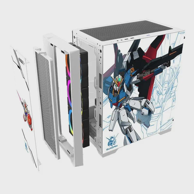 Wanjia Juechen Gundam-Themed Desktop Computer Case with Tempered Glass and Water Cooling Support