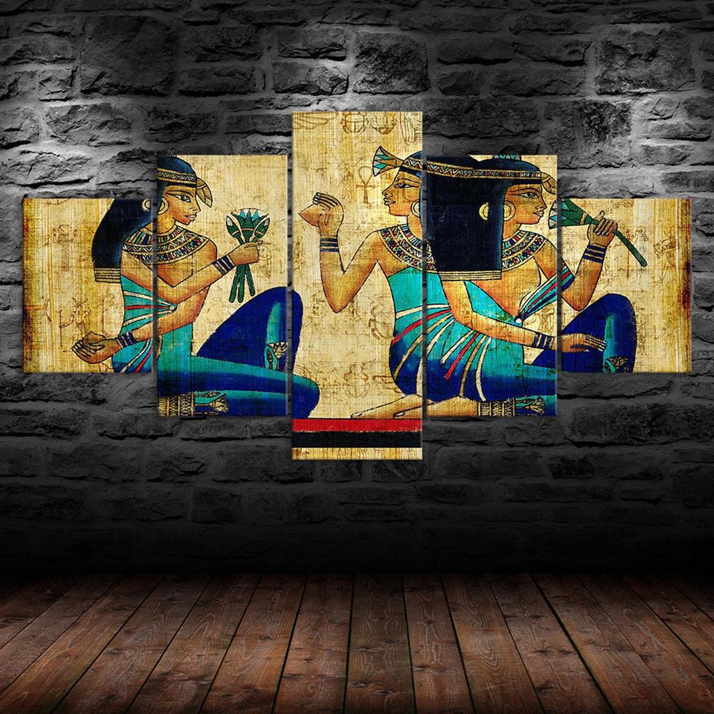 Ancient Egyptian Goddess Papyrus 5 Piece Five Panel Wall Canvas Print Modern Art Poster Picture Home Decor Gift For Him For Her