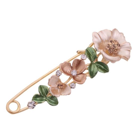 Brooch Pin 3D Flower Decor Scarf Pin with Rhinestone Inlay Thick Stable Lock Anti-exposure Suits Coats Sweaters Pin