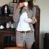 Korean Autumn Striped Two-Piece Set: Round Neck Button-Down Long Sleeve Top & Low Rise Shorts for Women