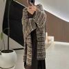 Loose and Lazy Large Version Medium and Long Knitted Cardigan Women's Autumn and Winter New Contrasting Color Casual Sweater Jacket