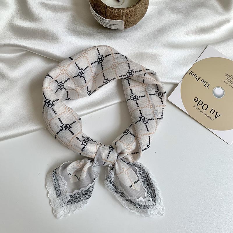 Headscarf summer female pastoral style sweet and fresh decorative scarf lace silk scarf neck small square hair accessories
