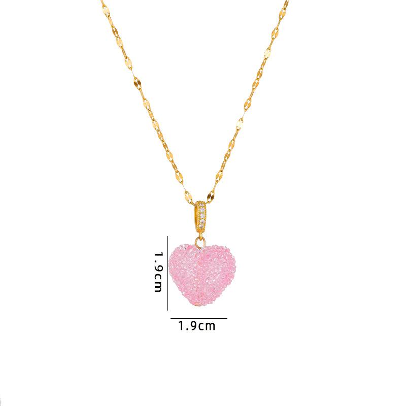 

Bling Colorful Rhinestone Love Heart Pendant Necklace Fashion Hip Hop Stainless Steel Chain Jewelry Gifts for Women Teen Girls