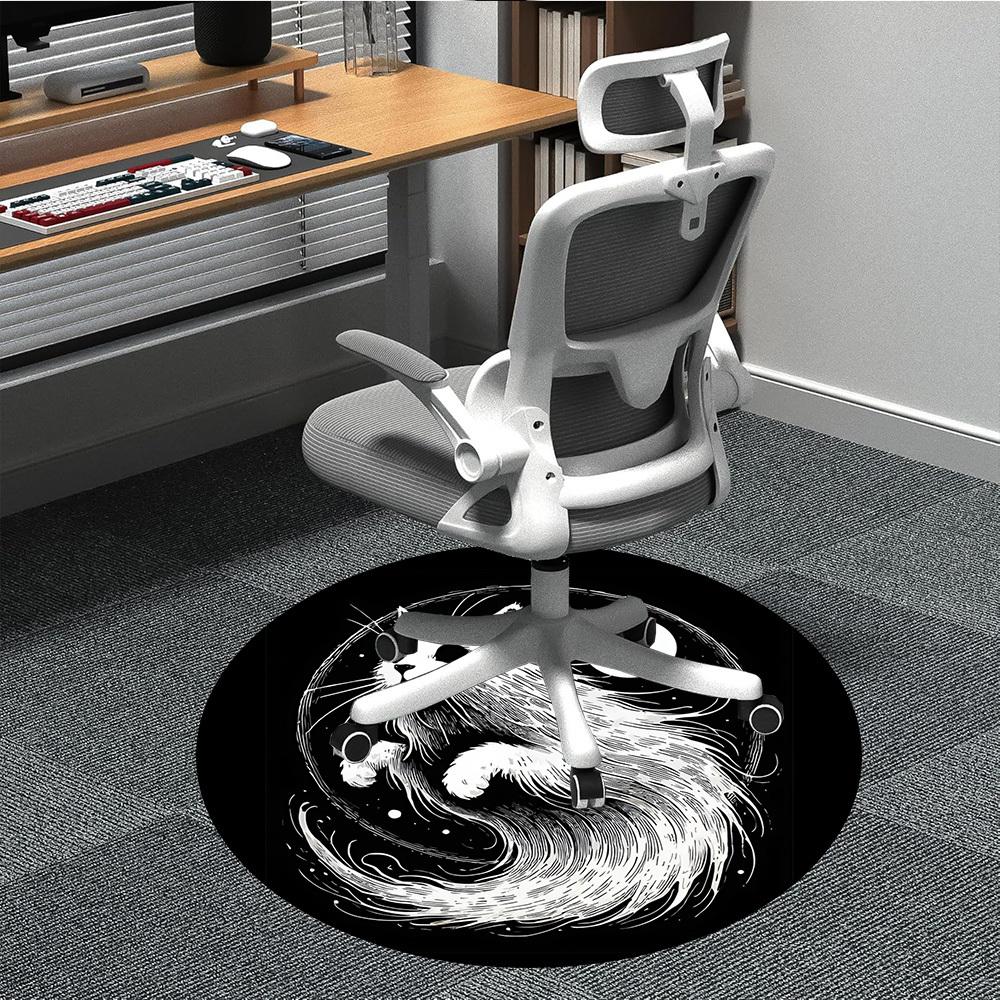 1pc Yin Yang Cat Office Round Area Rug, Under Office Chairs Bedroom Living Room Home Decor, Room Deco, Available In Various Sizes