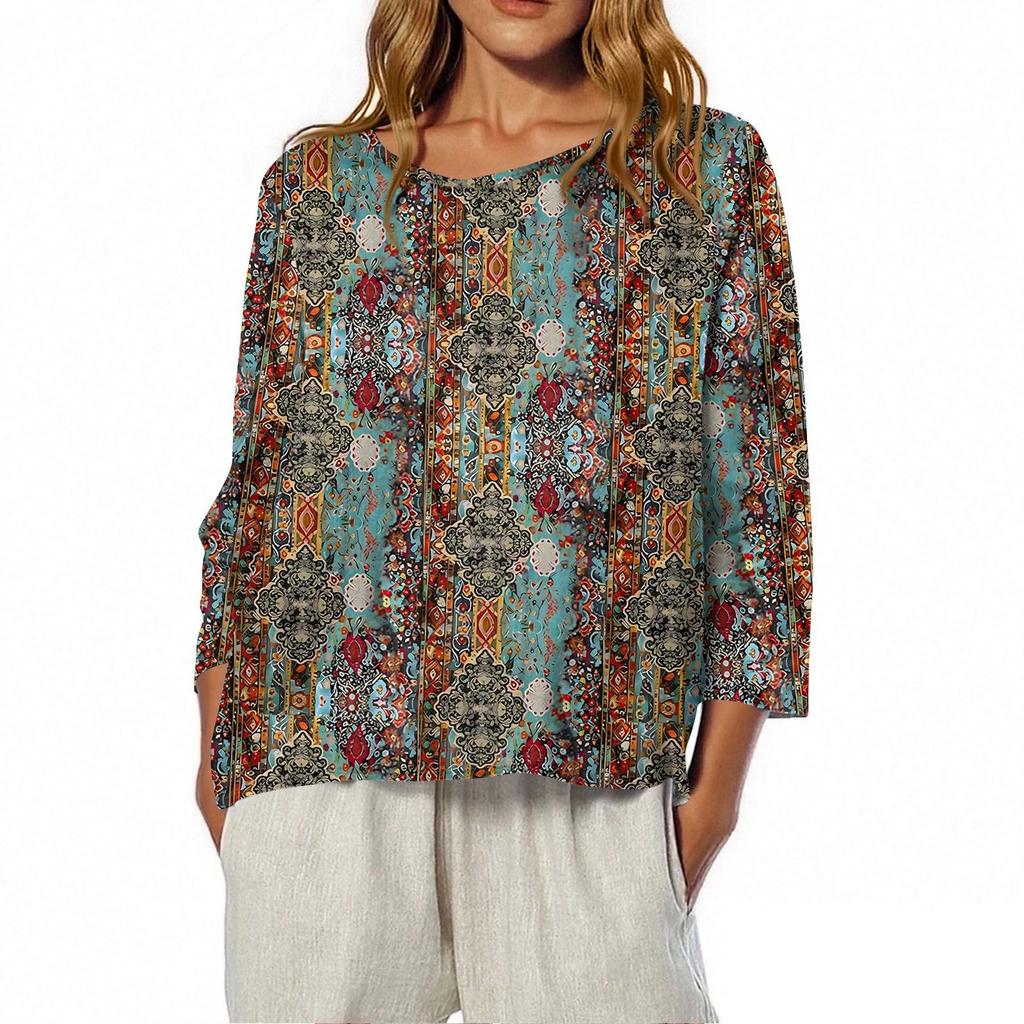 Women's O-Neck 3/4 Sleeve Printed Top T-shirt