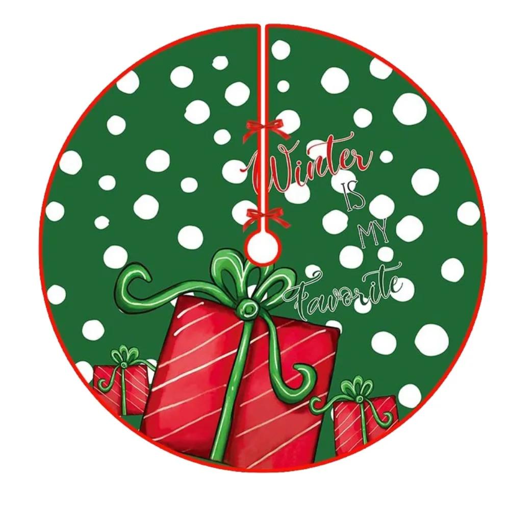 90cm Christmas Tree Skirt Snowflake Print Santa Claus Printed Christmas Decor Mat Snowman Snowflake Tree Skirt Home Holiday