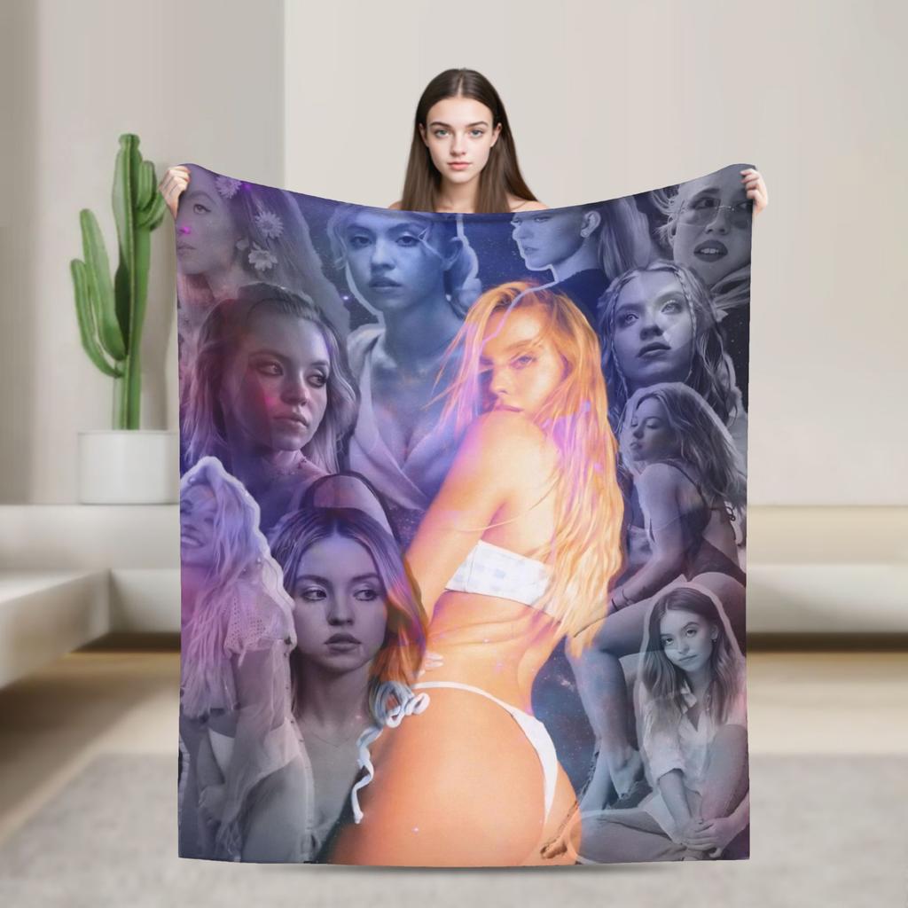 sydney sweeney Flannel Blanket  Super Soft Bedding Throws for Bedroom Picnic Novelty Bedspread Sofa Bed Cover