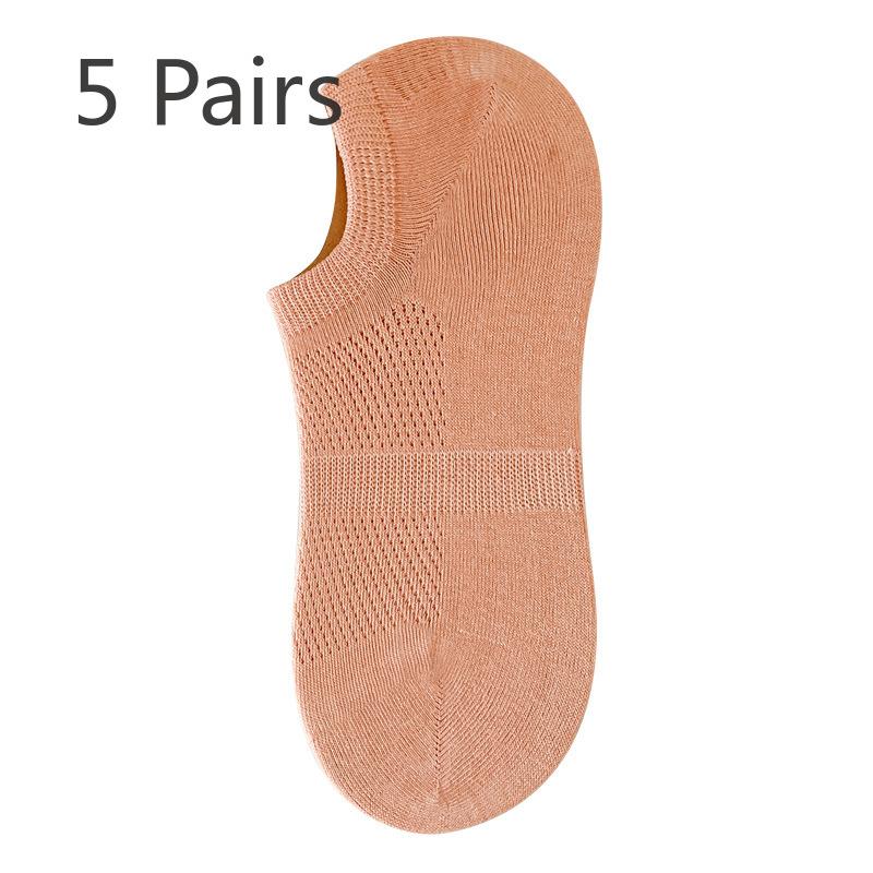 

5 пар женских летних дышащих тонких хлопковых носков с неглубокой горловиной, невидимых, антибактериальных и дезодорирующих 7A, без косточек 5 Pairs оранжевый