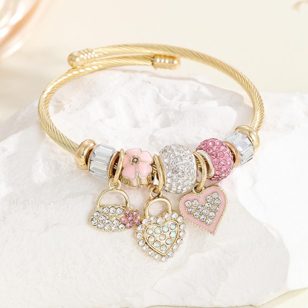 Bracelet DIY Inlaid Heart Pendant Adjustable Open Bangle
