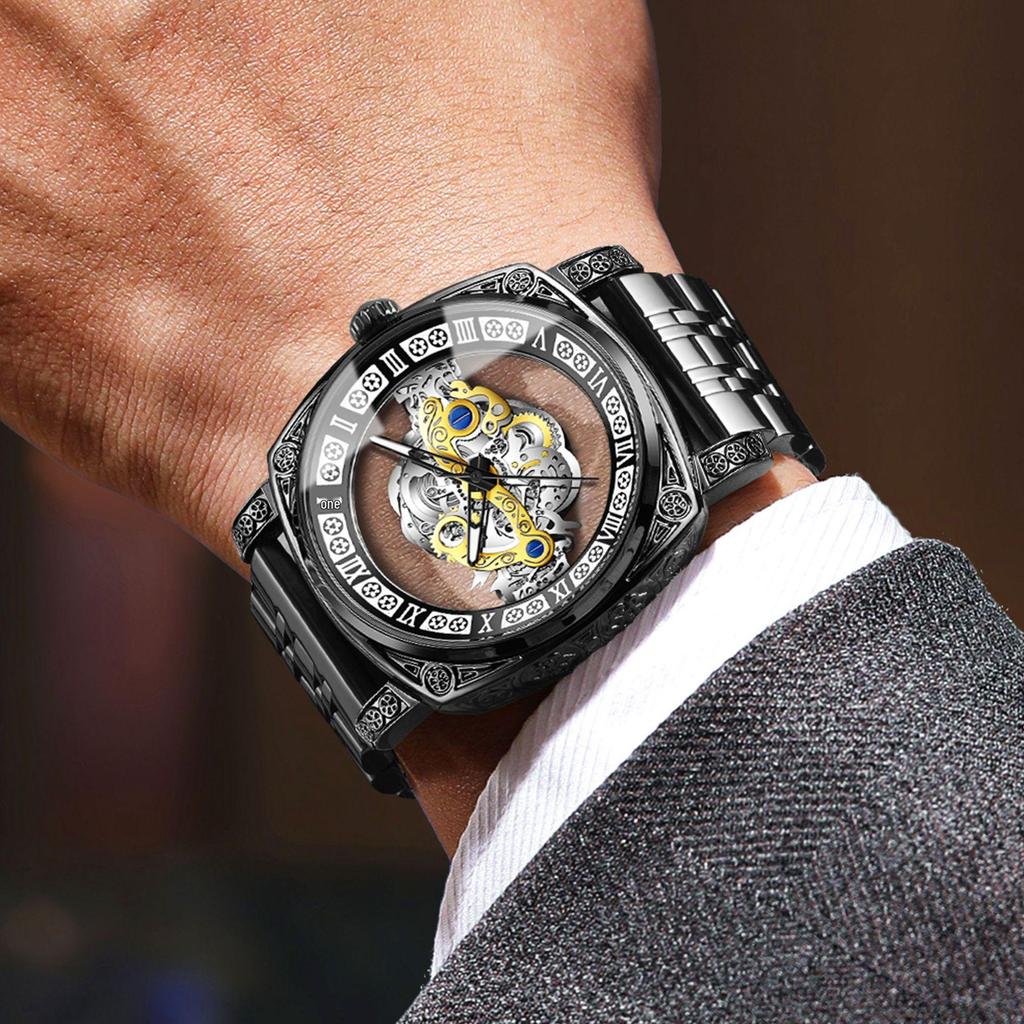 Binbang European & American Oversized Hollow Carved Men's Fashion Waterproof Casual Watch
