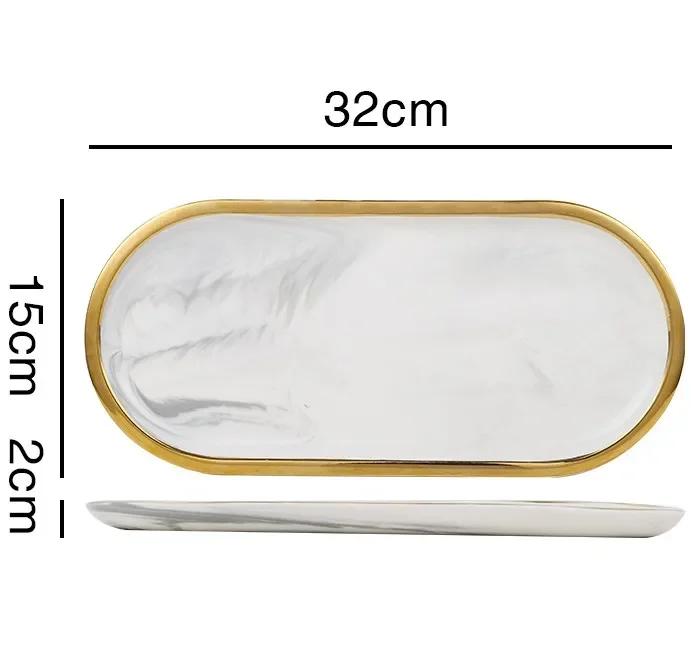 Nordic Creative White Marble Ceramic Jewelry Storage Tray Oval Ellipse Fruit Tray Decorative Plate Food Dessert Dish Tableware