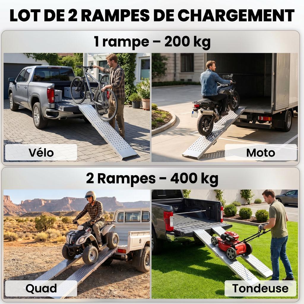 Loading Ramps, Set of 2 Folding, Handles, Non-Slip Surface, Max Load 400 kg, 180 x 25.5 cm, Silver