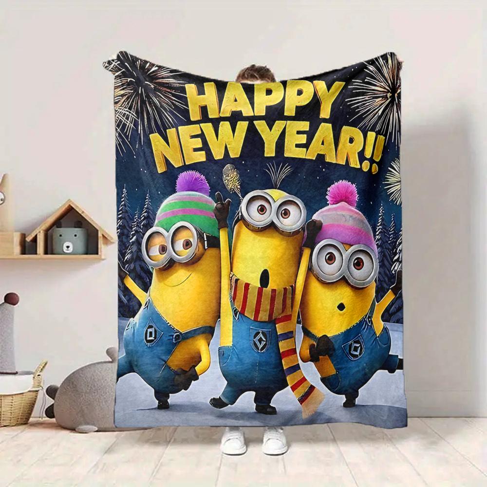 1Pc Christmas Minions Celebration Blanket Soft And Comfortable Casual Warm Camping Travel Christmas Halloween Gift M91748