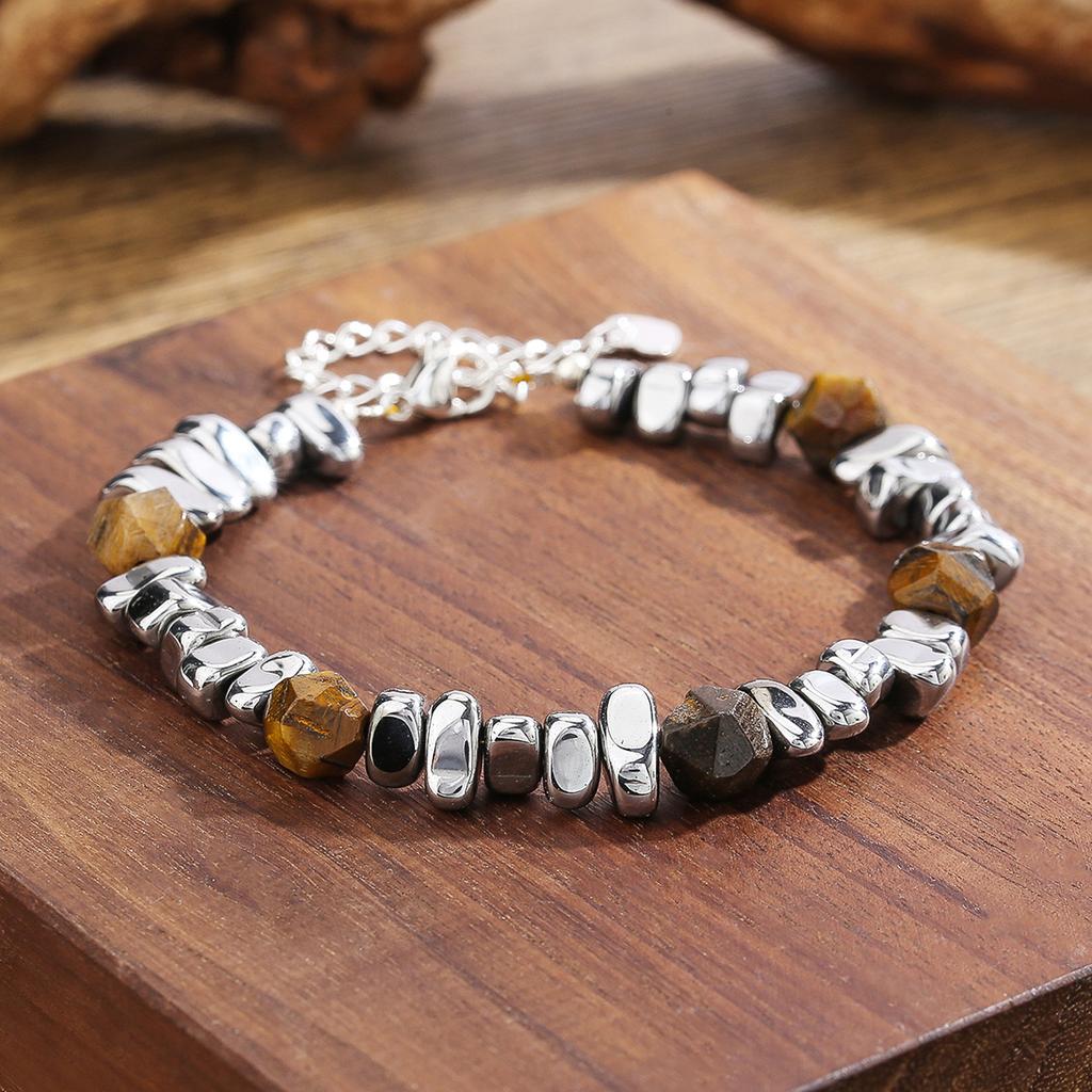 Black Gallstone Bracelet, Natural Cut, Tiger Stone, Hip Hop Beads, Bracelet, Bohemian Jewelry