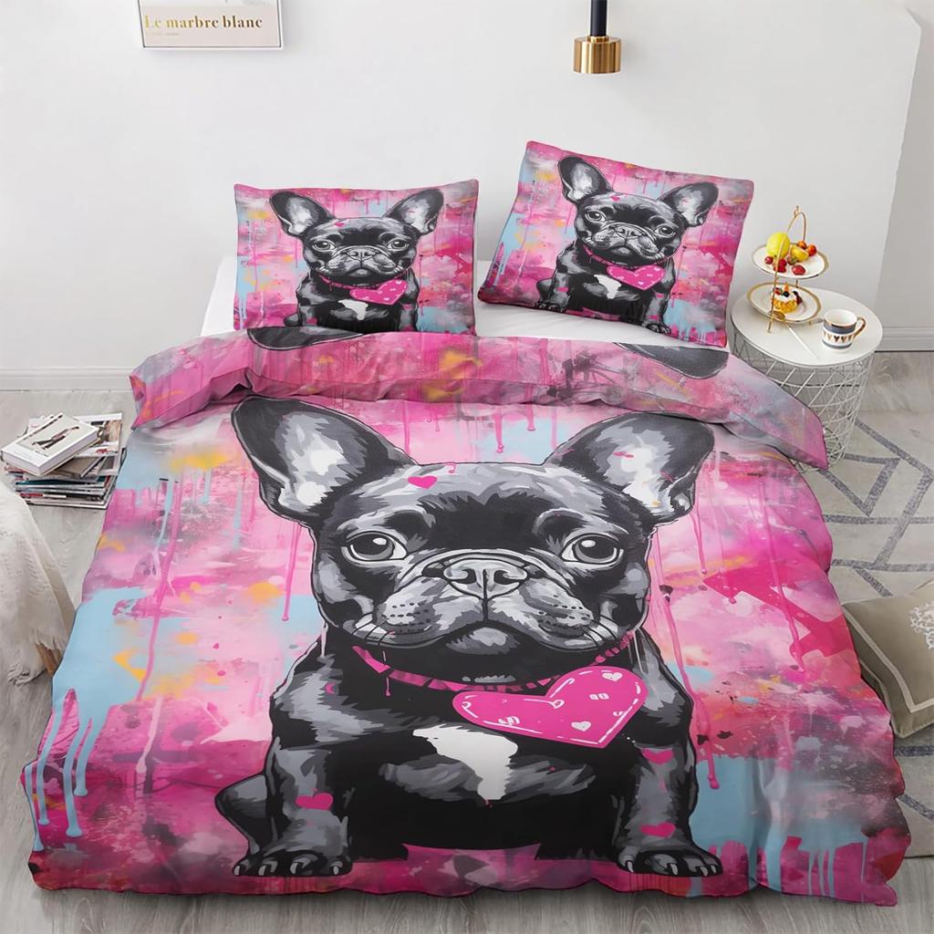 Dog Feet Decoration Bedding Set, Bulldog Colorful Duvet Cover 2er Set with Pillowcase,Microfiber  Duvet Cover with Zipper