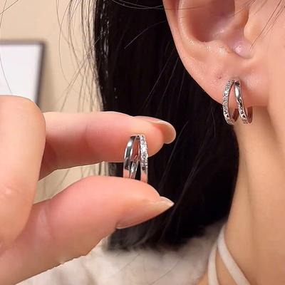 Light Luxury High-End Sense Micro-Inlaid Zircon Double-Layer Ear Buckle Women'S Retro Elegance Personality Fashion Temperament Versatile Earrings