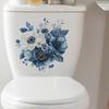 Creative Blue Rose Floral Toilet Wall Sticker Self-Adhesive Removable Bathroom Home Decor Art