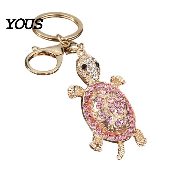 Oxidation Resistant Keychain Pendant, 3D Turtle Design Key Holder with Sparkling Rhinestones Inlaid, Alloy Shell Pendant Easy to Attach Lucky
