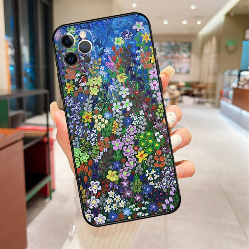 Colourful Flower Painting Art Phone Case For iPhone 16 15 14 11 12 13 17 Pro Max mini 15 Plus 16e 17 Air Protective Cover