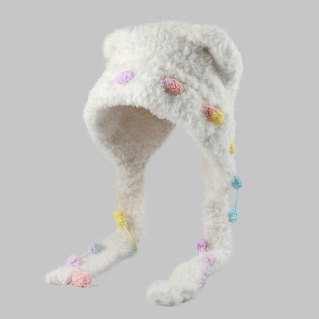 Warm Thick Knit Hat With No Brim And Cute Bear Ears For Winter Fashion Lovers белый