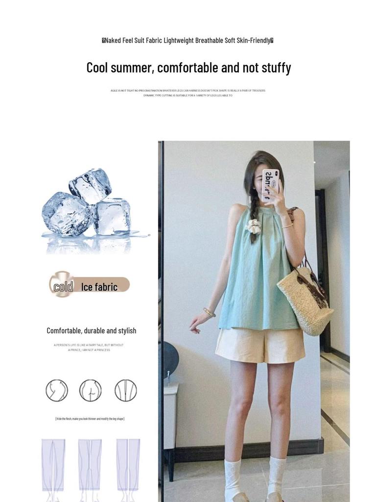 Women's Apricot High-Waist Cotton Linen Cargo Shorts - Summer 2025 Collection: Casual Wide-Leg Mid-Length Design