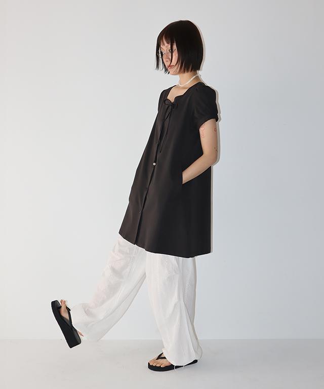 Ronron Charming Puff Sleeve Button Dress Black