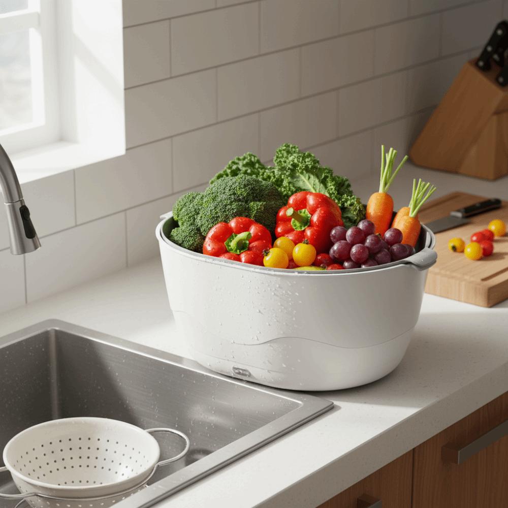 Stoßdämpfende Obstwaschmaschine Doppelschicht Gemüse-Obst-Reiniger für Gemüse Obst