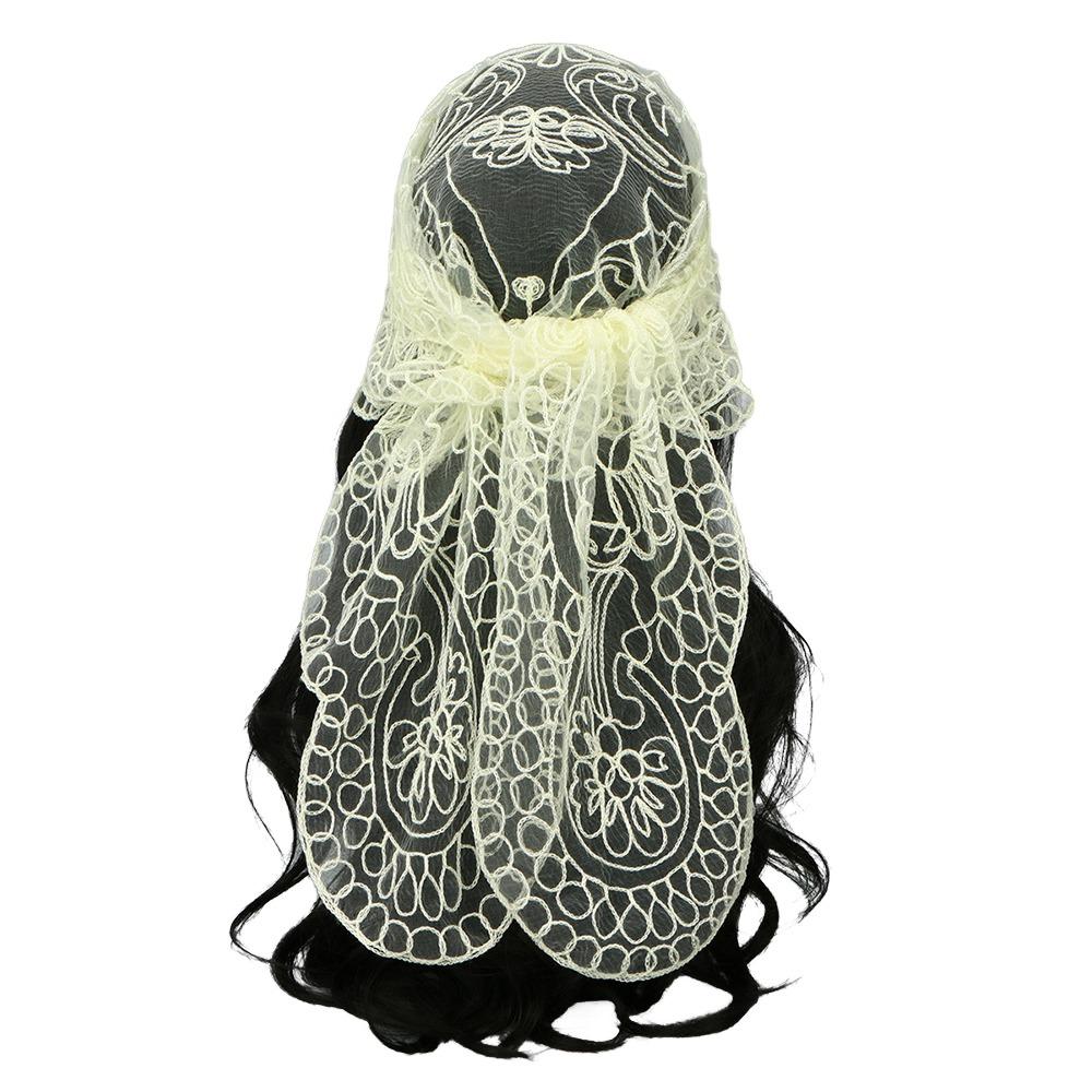 

Vintage Lace Flower Hair Scarf Headband Thin Chic Style Sweet Headscarf Shawl Bohemian Cute Triangle Head Scarf Photography бежевый