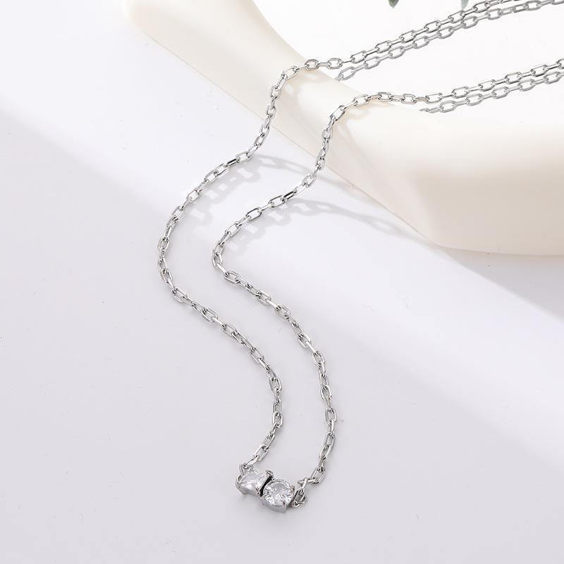 Korean And American Collarbone Chain Double Diamond Necklace Female Popular Personality Temperament Light Luxury Fashion Elegance Stainless Steel