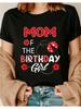 Mom of The Birthday Family Ladybug Birthday T-Shirt, Casual Crew Neck Medium Stretch All-Season Wear with Cute Design Pe