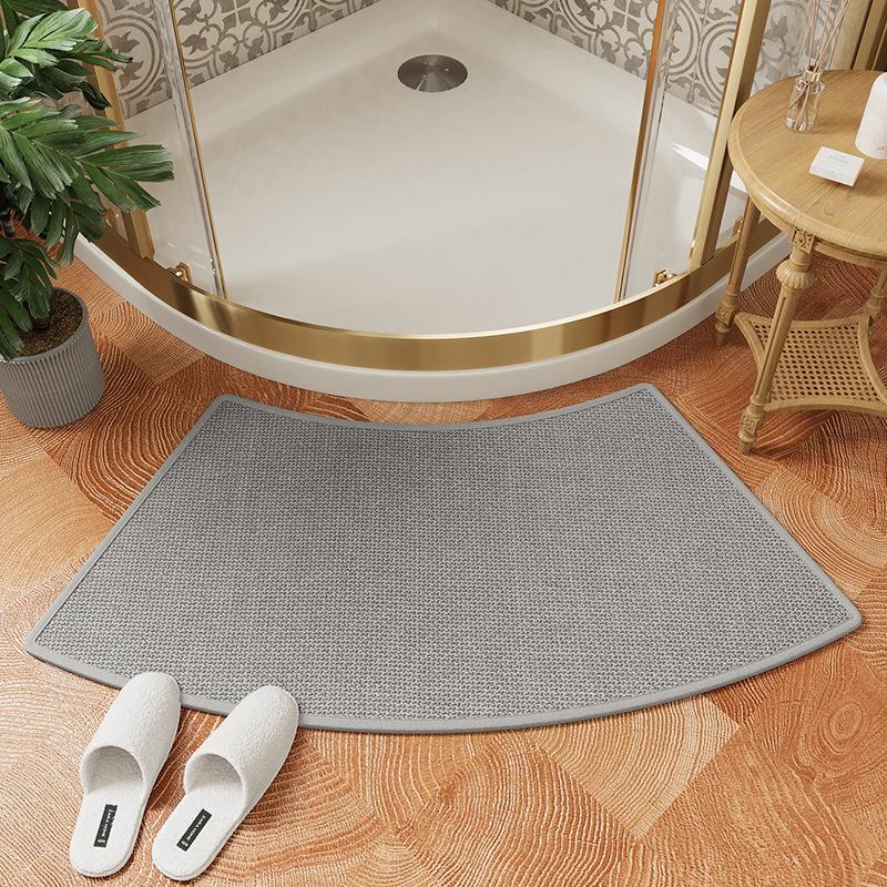Oblouková lněná koupelnová předložka - Protiskluzová sprchová rohož, Ručně tkaná rychleschnoucí podložka do koupelny s gumovým podkladem, Lze prát v pračce