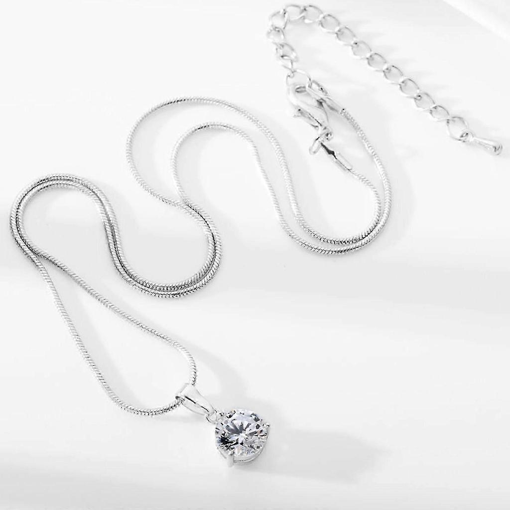 Sterling Silver Zirconia Pendant Necklace Pierced Earrings Jewelry Set
