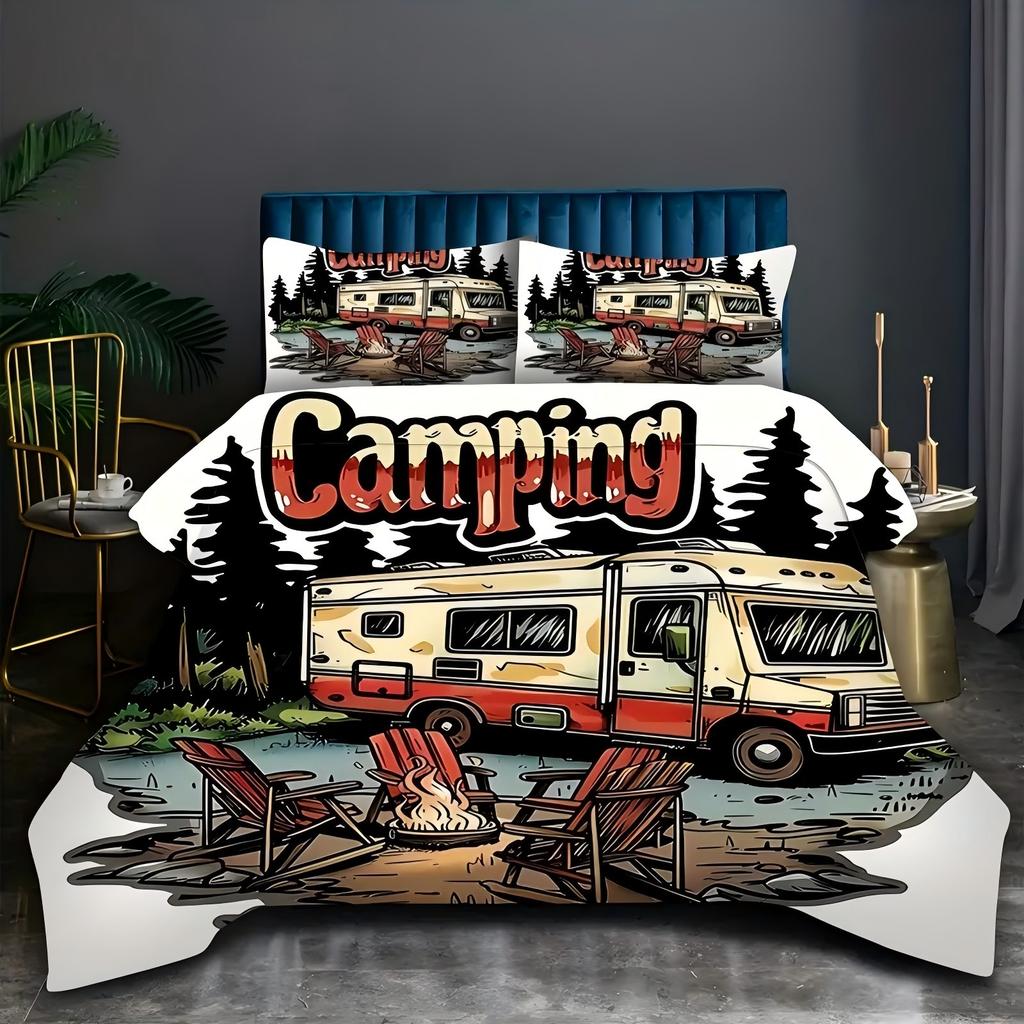 Vintage wooden board tourist bus RV forest 3d print Quilt cover Retro Style Bed Cover Pillowcase Luxury Home Textile Duvet Cover
