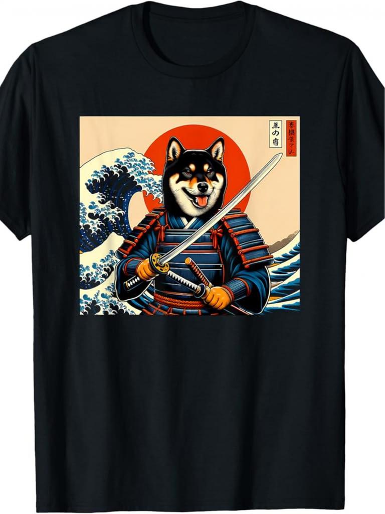 Otaku Black And Brown Shiba Inu Samurai T-Shirt