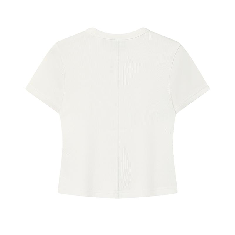 FILA White Fashion Classic Simple Basic Trendy Casual Versatile Comfortable Slim Knit Short Sleeve T-Shirt Women tops Cloud-White F11W623121FWT