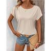 Summer Back Lace Splicing Short Sleeved T-shirt O Neck Loose Office Blouse Women Sweet Hollow Out Solid Color Tops Female Elegant Simple Shirts