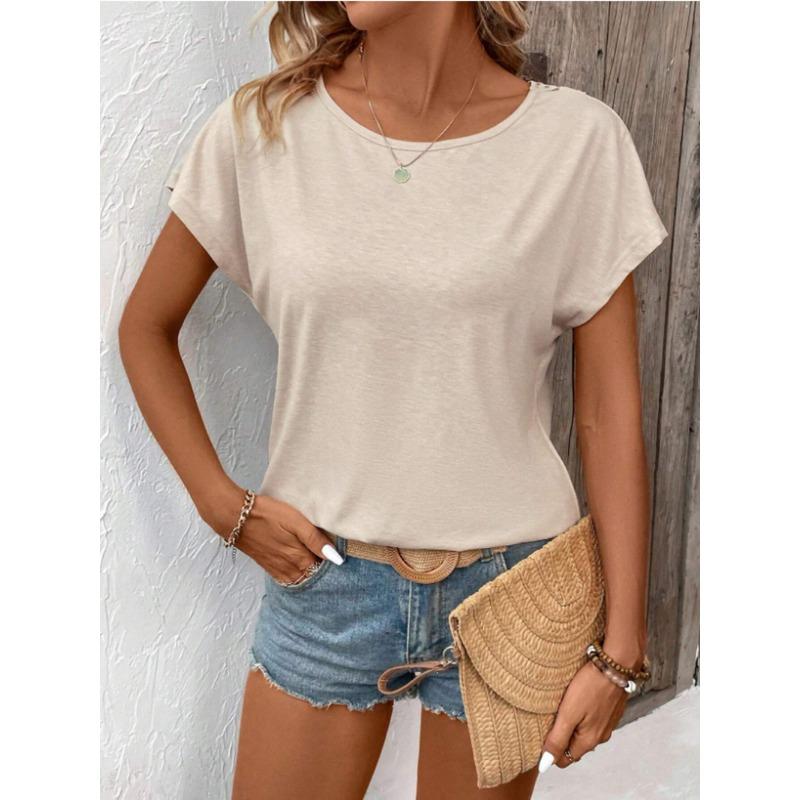 Summer Back Lace Splicing Short Sleeved T-shirt O Neck Loose Office Blouse Women Sweet Hollow Out Solid Color Tops Female Elegant Simple Shirts