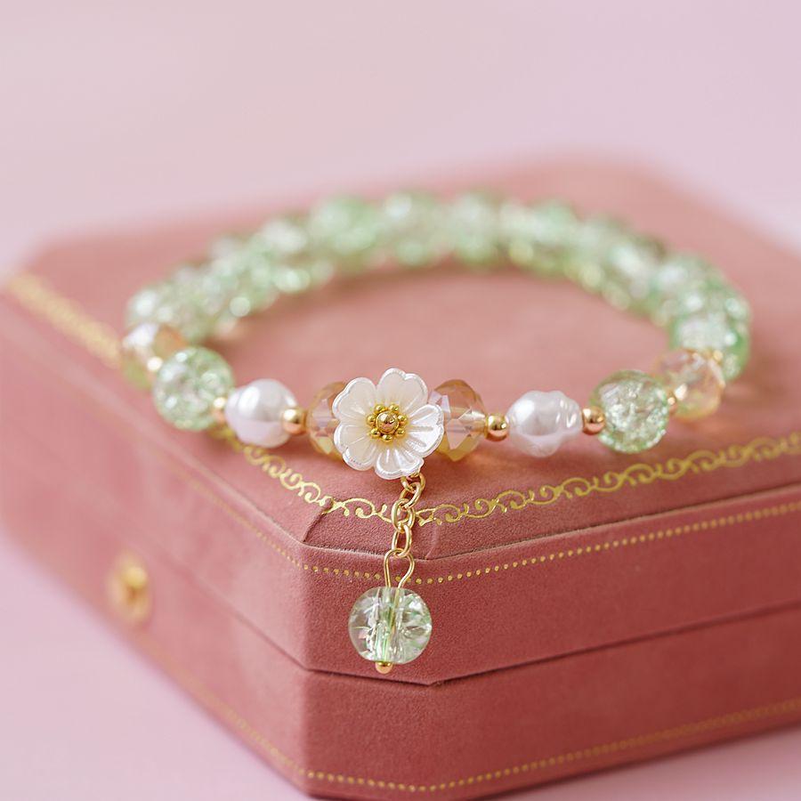 Crystal Beads Bracelet Women Pearl Flower Pendant Friendship