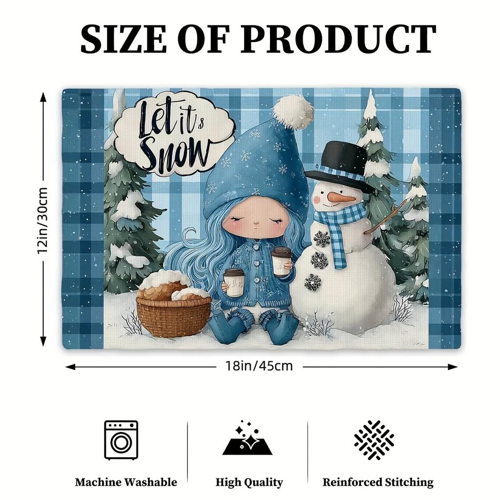 4pcs Printed Placemats - Snow Fairy Winter Warmth Placemats, Rectangular Kitchen Table Mats (12" x 18"), Perfect for Holiday Gat