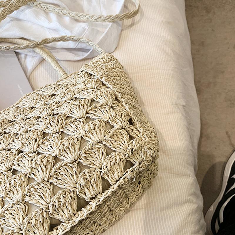 Handwoven Hollow Out Straw Bag Summer Handbag Women's Crossbody Shoulder Bag Street Style Trendy Basket Beach Bag CLE