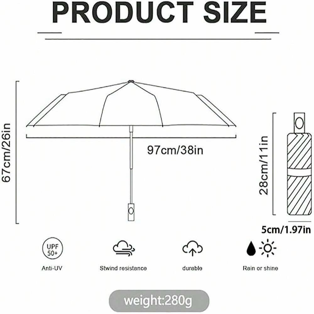 8-Rib Automatic folding Umbrella - Compact, lightweight, durable, UV protection - rain and sun umbrella, automatic sunshade zwq