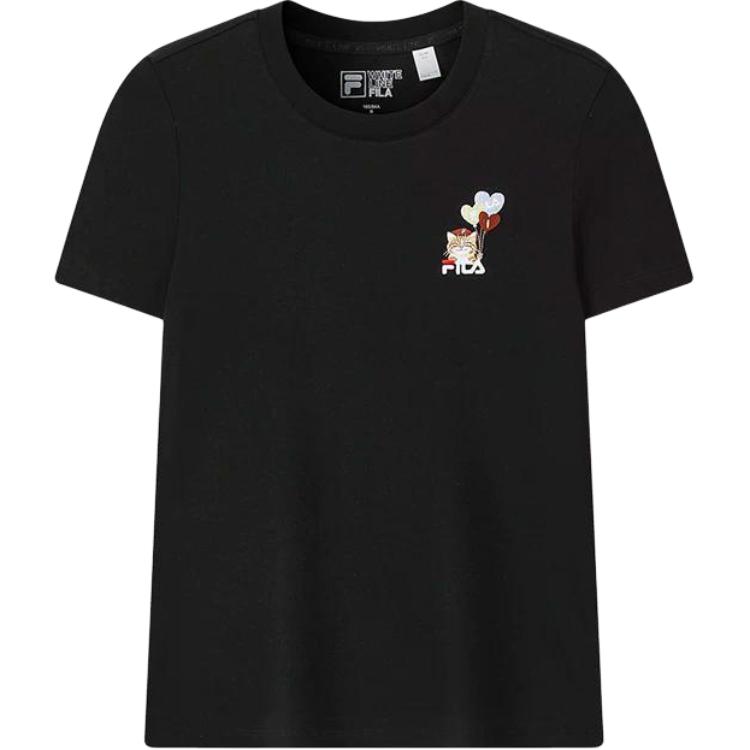 

Fila Вязаная футболка с коротким рукавом, весенним логотипом и круглым вырезом, повседневный топ для женщин F51W619101FBK M