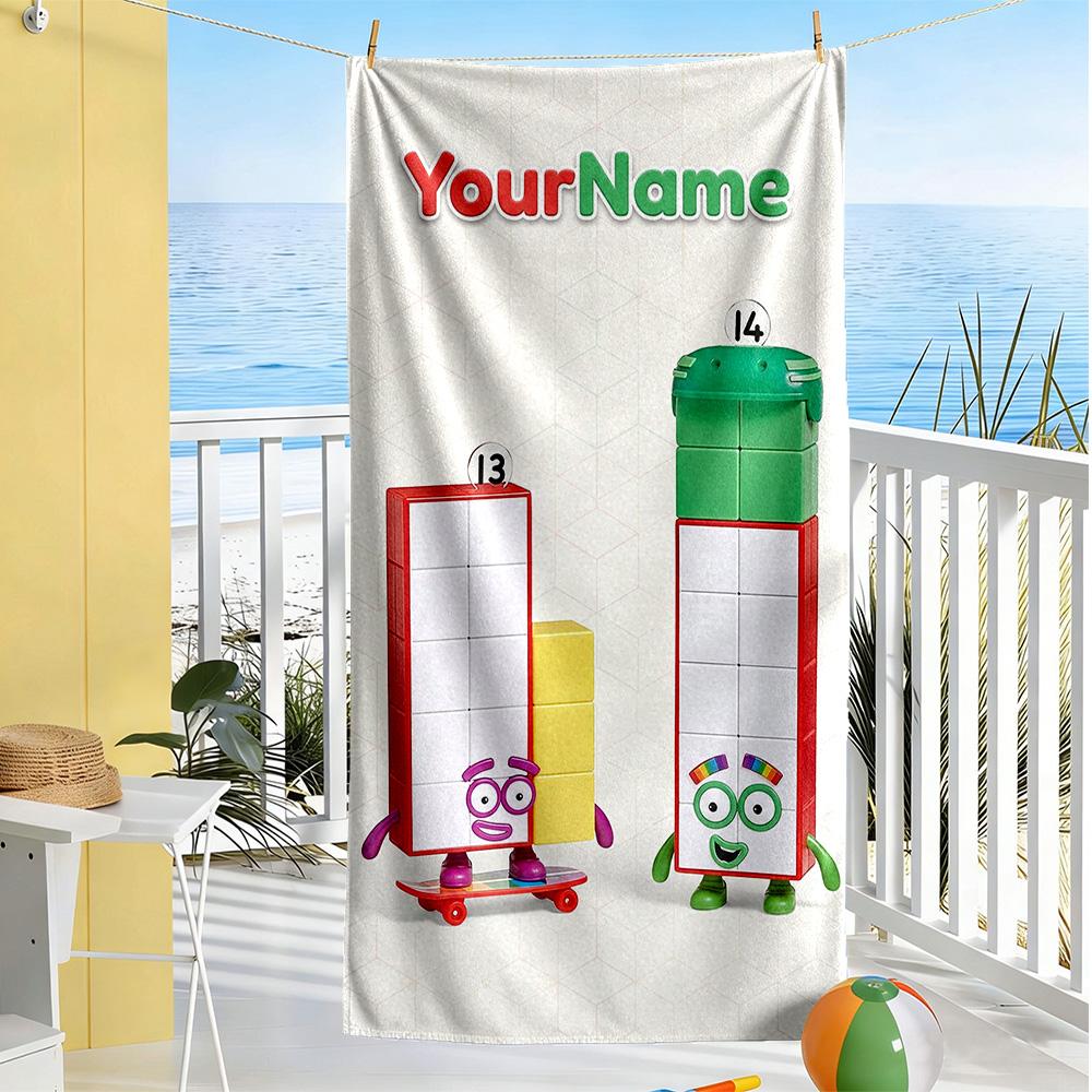 Numberblocks Customizable Name Beach Towel Soft Durable Quick-Dry Ideal for Travel Outdoor Swim Pool Yoga Surf Camping Hiking Gym Gift Holiday