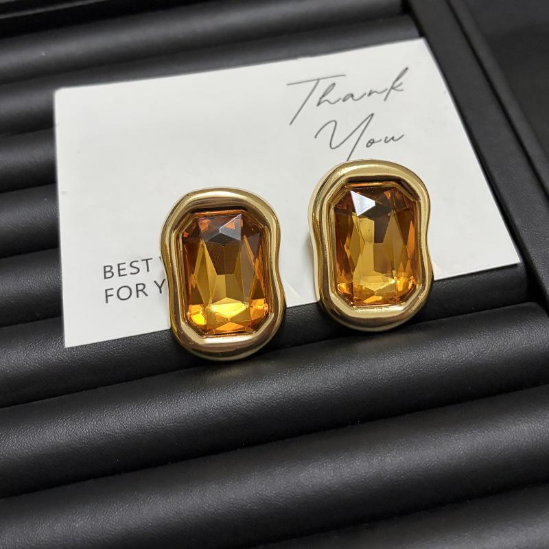 Colorful Glass Crystal Geometric Oval Earrings Retro Exquisite Jewelry