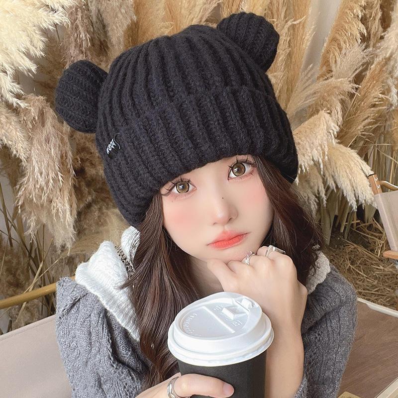 Cute Cat Ear Knitted Wool Hat Women Fashion Thick Beanie Cap Winter Warm Hats For Girls Women Personality Beanie