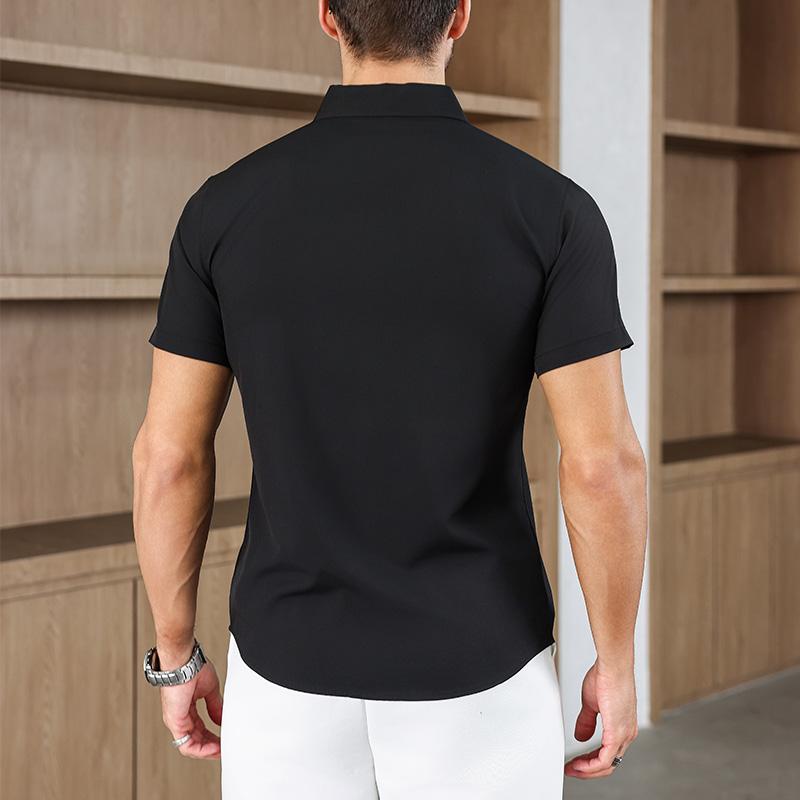 Men's Business Casual Solid Color Short Sleeved Shirt for Summer Fashion No Ironing Comfortable and Versatile Top